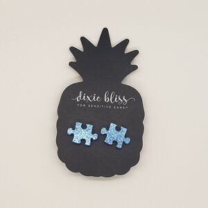 Dixie Bliss Autism Awareness Puzzle Piece Glitter Earrings Blue Hypoallergenic